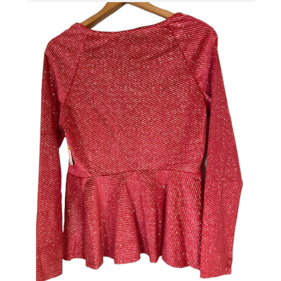 New!! - Women's RED Metallic Velvet Peplum Blouse - Size M - Picture 8 of 9